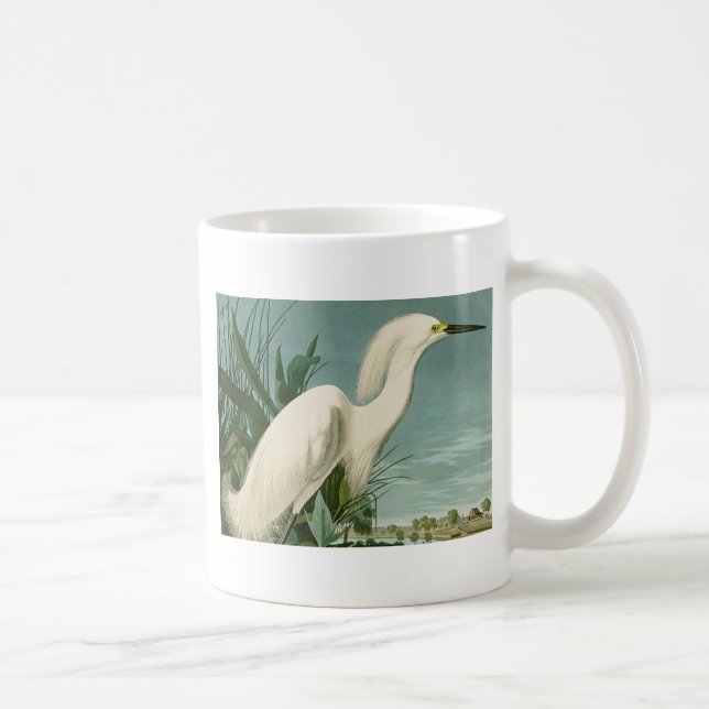 Audubon Snowy Heron White Egret Bird Birding Coffee Mug (Right)