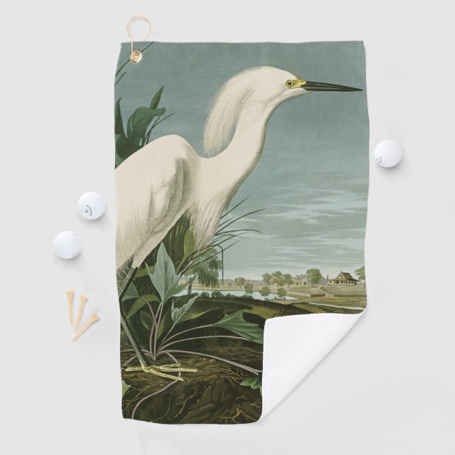 Audubon Snowy Heron White Egret Bird Birding Golf Towel (InSitu)