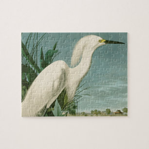 Audubon Snowy Heron White Egret Bird Birding Jigsaw Puzzle