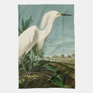Audubon Snowy Heron White Egret Bird Birding Kitchen Towel