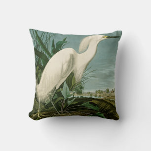 Audubon Snowy Heron White Egret Bird Birding Throw Pillow