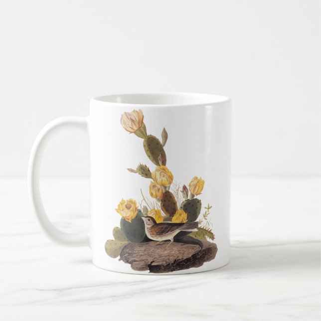 Audubon Vesper Sparrow and Prickly Pear Cactus Coffee Mug (Left)