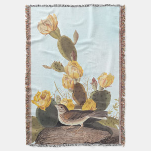 Audubon Vesper Sparrow and Prickly Pear Cactus Throw Blanket