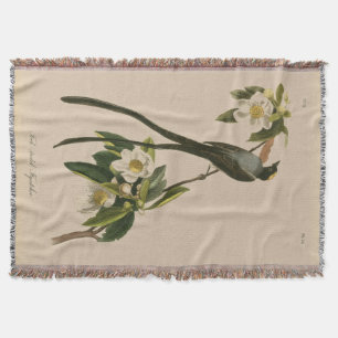 Audubon Vintage Floral Bird Fork-tailed Flycatcher Throw Blanket