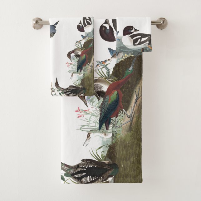 Audubon Wetland Birds Loon Ibis Bath Towel Set (Insitu)