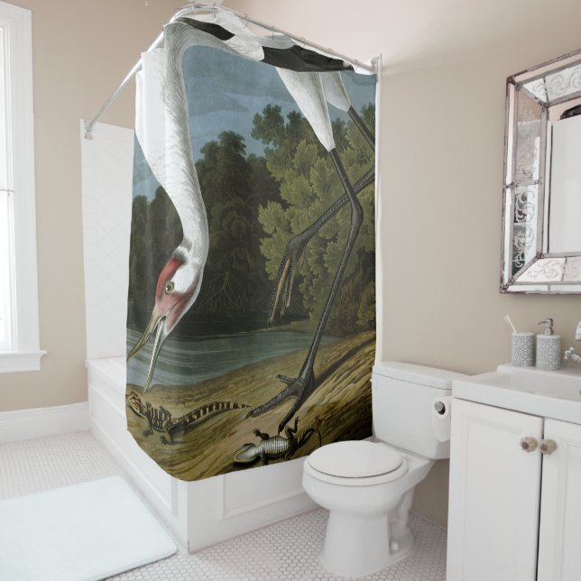 Audubon Whooping Crane Bird Animal Shower Curtain (In Situ)