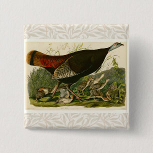 Audubon Wild Turkey Birds of America 2 Inch Square Button