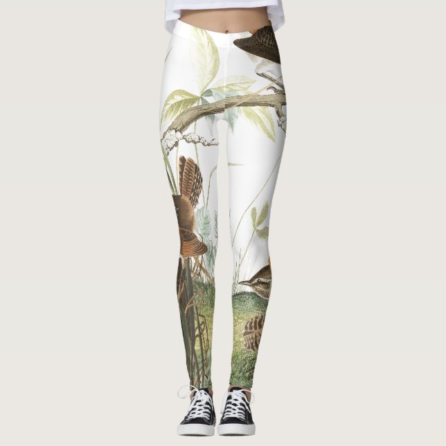 Audubon Wren Birds Nests All Over Print Leggings (Front)