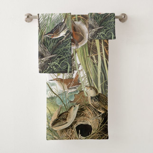 Audubon Wren & Finch Birds Wildlife Bath Towel Set (Insitu)