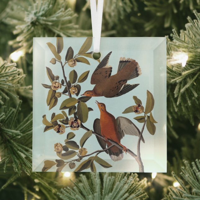 Audubon Zenaida Dove with Flowers Glass Ornament (Insitu)