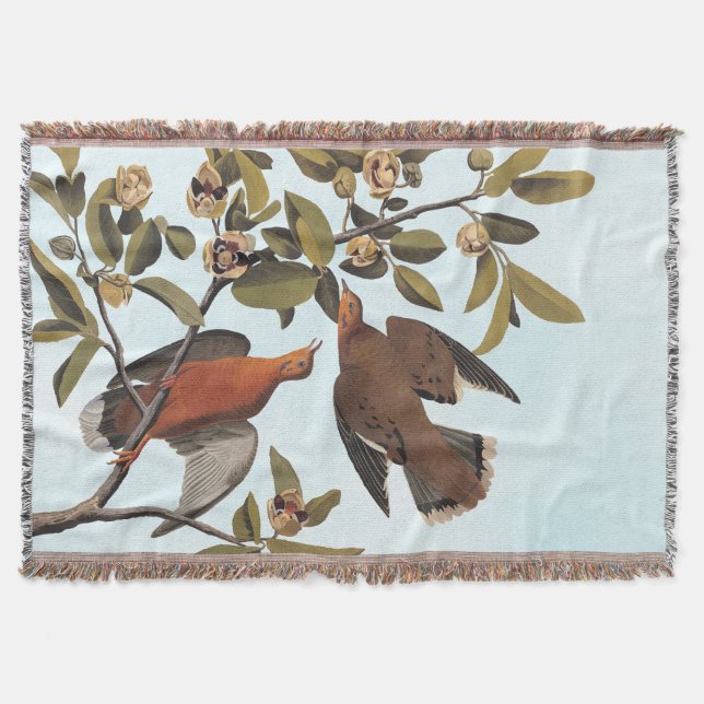 Audubon Zenaida Dove with Flowers Throw Blanket (Front)