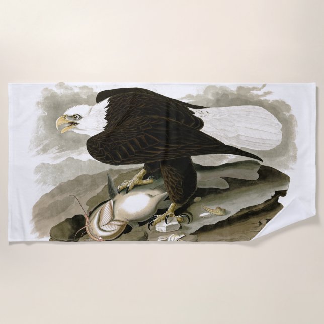 Audubons Bald Eagle Bird Wildlife Beach Towel (Front)