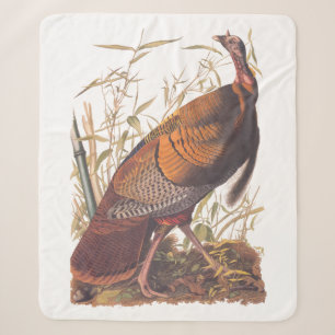 Audubon's Birds of America Wild Turkey Autumn Bird Sherpa Blanket