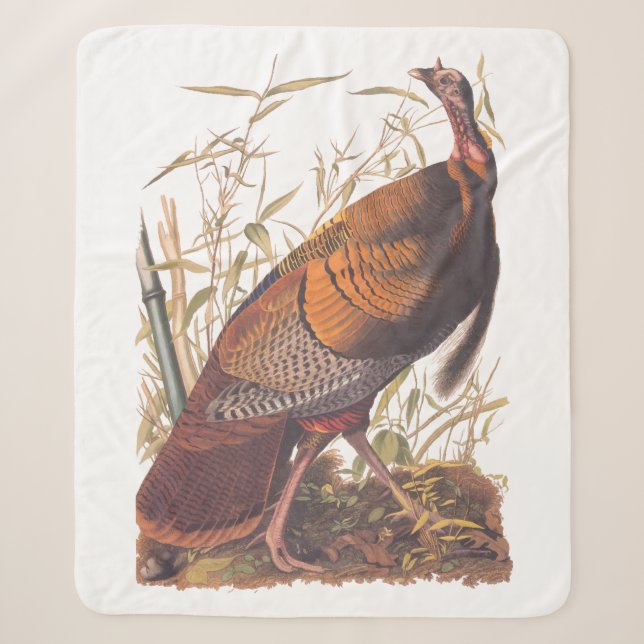 Audubon's Birds of America Wild Turkey Autumn Bird Sherpa Blanket (Front)