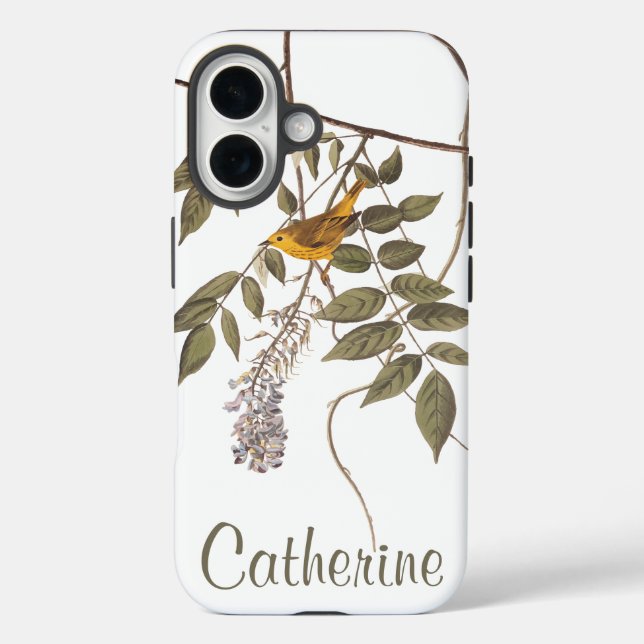 Audubon's Blue Eyed Yellow Warbler on Wisteria Case-Mate iPhone Case (Back)