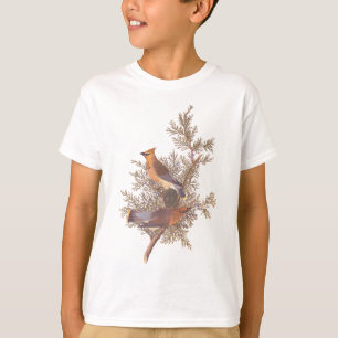 Audubon's Cedar Waxwing Bird Pair on Juniper Tree T-Shirt