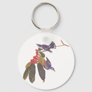 Audubon's Cerulean Warbler Birds with Bear Berries Keychain