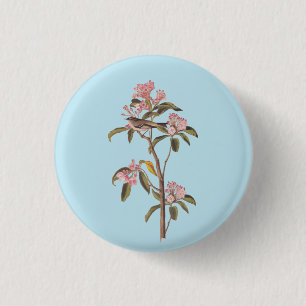 Audubon's Cuvier's Kinglet Bird on Pink Calico 1 Inch Round Button