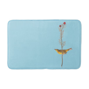 Audubon's Hooded Warbler Bird on Red Flower Bath Mat