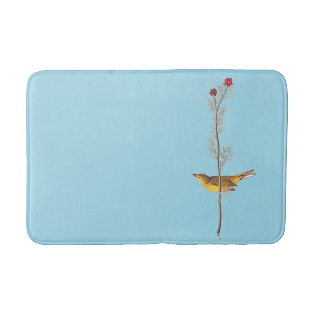 Audubon's Hooded Warbler Bird on Red Flower Bath Mat (Front)