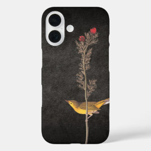 Audubon's Hooded Warbler Bird on Red Flower iPhone 16 Case