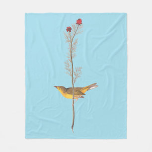 Audubon's Hooded Warbler Bird on Red Flower Fleece Blanket