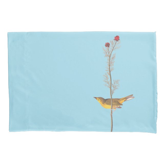 Audubon's Hooded Warbler Bird on Red Flower Pillowcase (Front)