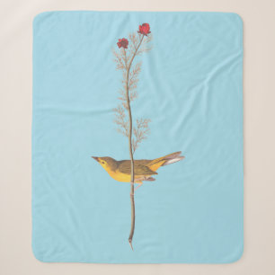 Audubon's Hooded Warbler Bird on Red Flower Sherpa Blanket
