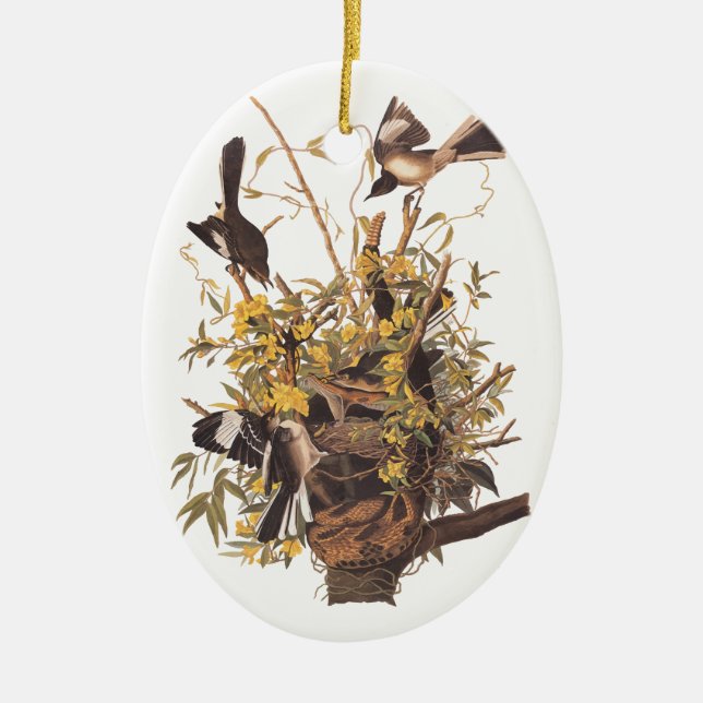 Audubon's Mockingbirds defending nest Ceramic Ornament (Front)