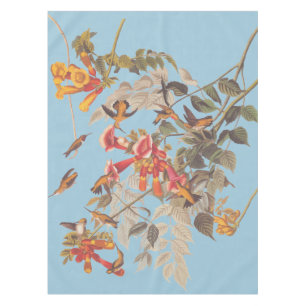 Audubon's Ruby Throated Hummingbirds and Flowers Tablecloth