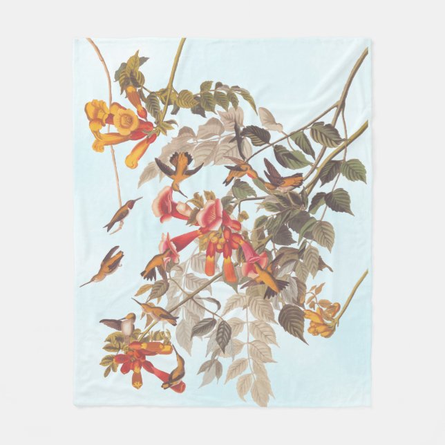 Audubon's Tropical Ruby Throated Hummingbirds Fleece Blanket (Front)