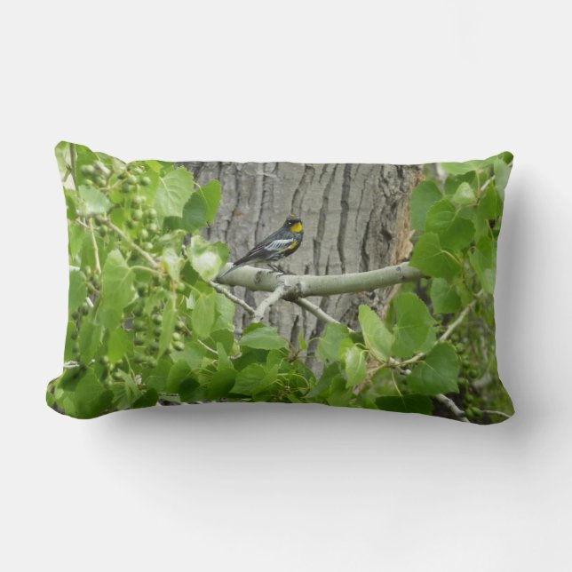 Audubon's Warbler Nature Photography Lumbar Pillow (Front)