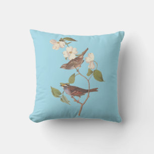 Audubon's White Throated Sparrow on Blue Throw Pillow