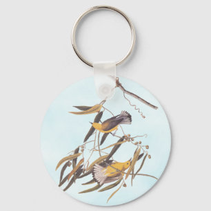 Audubon's Yellow Prothonotary Warbler Bird Pair Bu Keychain