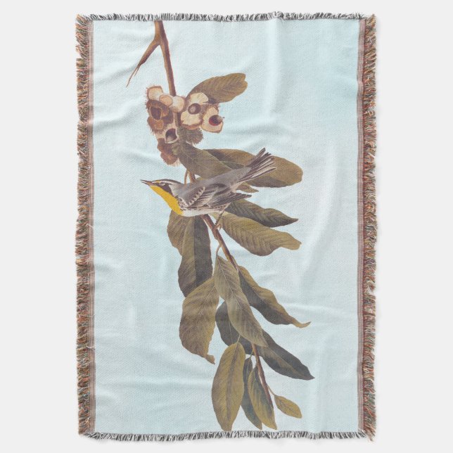 Audubon's Yellow Throated Warbler on Chestnut Throw Blanket (Front Vertical)