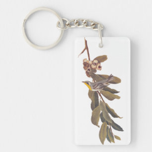 Audubon's Yellowthroat Warbler Bird on Tree Branch Keychain