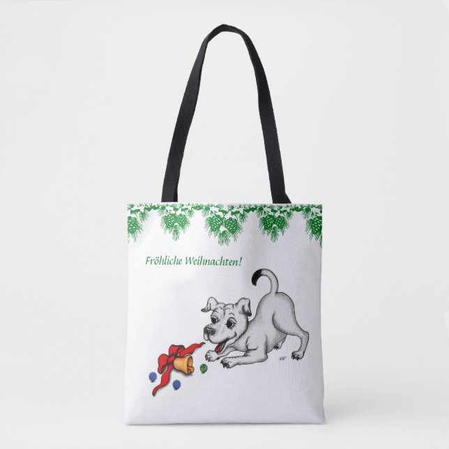 auf Deutsch Weihnachten mit Welpe Glocke und Ball Tote Bag (Front)