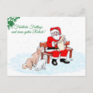 auf Deutsch Weihnachtsmann mit Hund und Katze Postcard