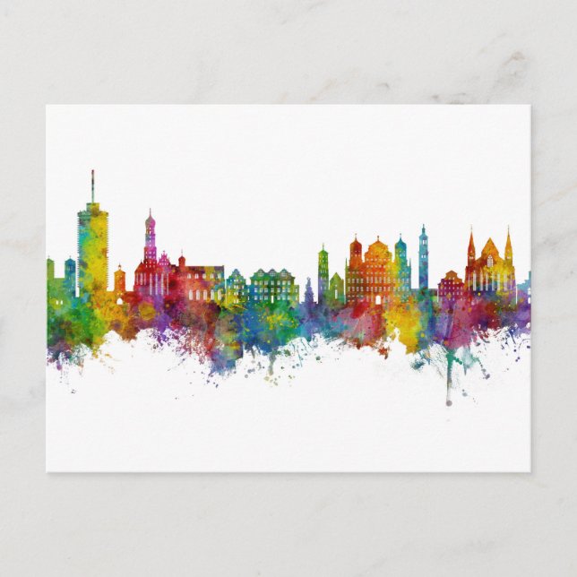 Augsburg Germany Skyline Postcard (Front)