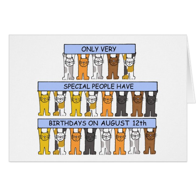 August 12th Birthday, Cartoon Cats. (Front Horizontal)
