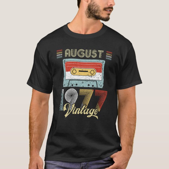 August 1977 Vintage Birthday Cassette Tape T-Shirt (Front)