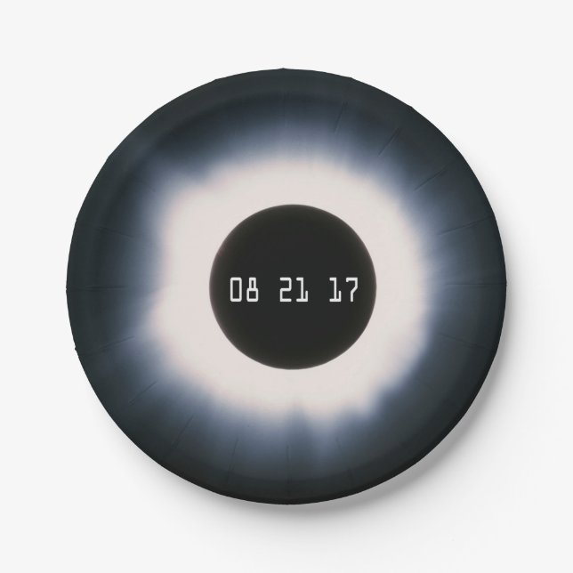 August 2017 Total Solar Eclipse in Black and White Paper Plate (Front)