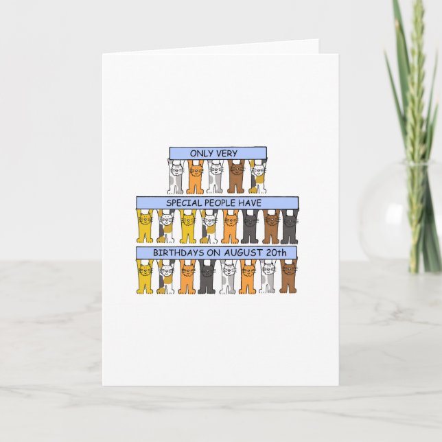 August 20th Birthday Cartoon Cats Card (Front)