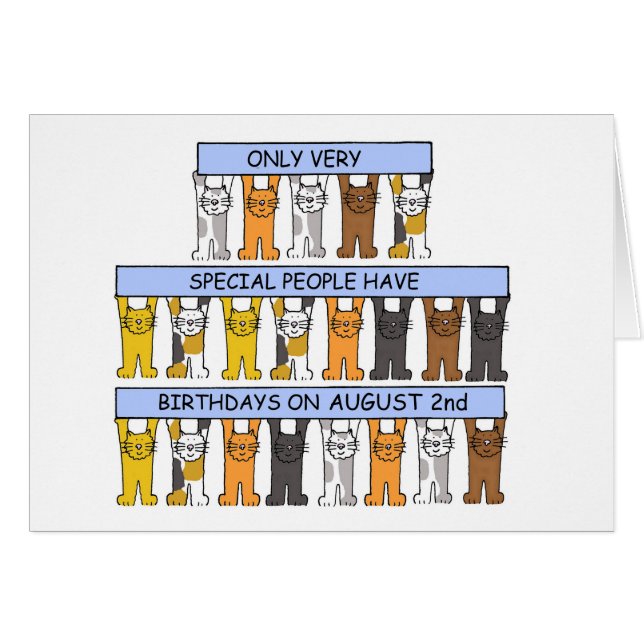 August 2nd Birthday, Cartoon Cats. (Front Horizontal)