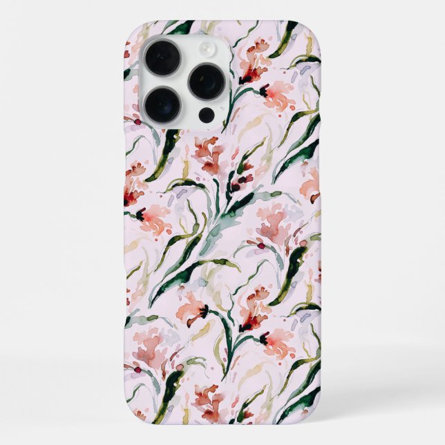 August Birth Flower Gladiolus Watercolor Pattern iPhone Case (Back)