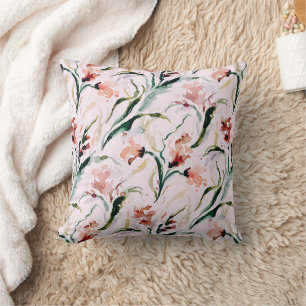August Birth Flower Gladiolus Watercolor Pattern Throw Pillow