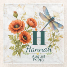 August Birth Flower Poppy & Dragonfly
