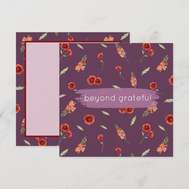 August Birth Flower Poppy Gladiolus Grateful Thank You Card (Front/Back)