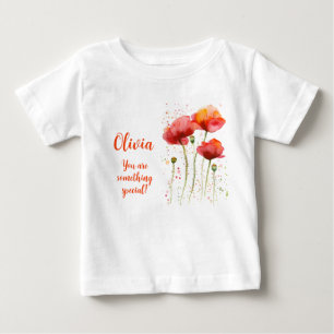 August birth flower Red poppies Watercolor Floral Baby T-Shirt