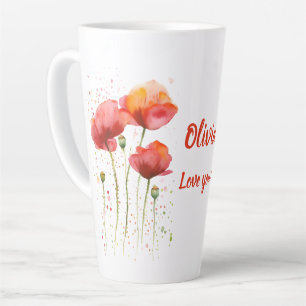 August birth flower Red poppies Watercolor Latte Mug